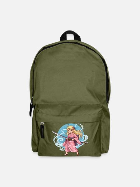 Anime Samurai Girl im Kimono mit Katana - Rucksack - Olivgrün