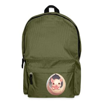Cute baby pig child sitting in an egg - Backpack - olive green - Front