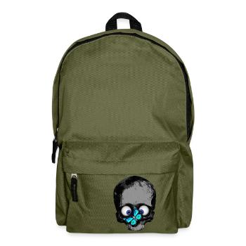 Totenkopf Schmetterling blau / Skull butterfly - Rucksack - Olivgrün - Vorne