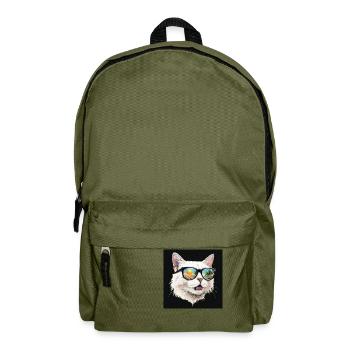 White Cat With Sunglasses Reflecting Tropical Sun - Rucksack - Olivgrün - Vorne