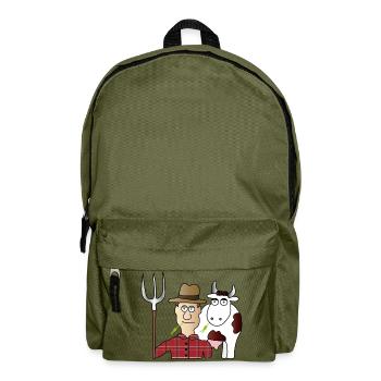 Bauer & Kuh | Landwirt | Kühe | Melken | Mistgabel - Rucksack - Olivgrün - Vorne