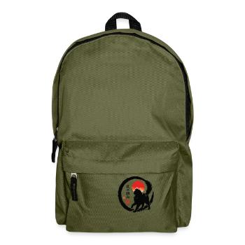 Japan Enso Kanji - Schwarze Katze - Rote Sonne - Rucksack - Olivgrün - Vorne