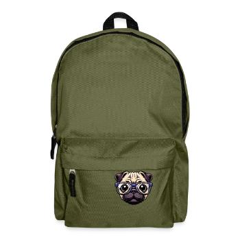 Nerdiger Mops mit Brille - Rucksack - Olivgrün - Vorne