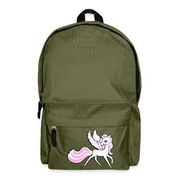 Einhorn Unicorn Pegasus Pferd - Pony mit Flügel - Rucksack - Olivgrün - Vorne