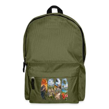 Voyage de vacances en Haïti – Culture caribéenne et motif paysager - Sac à dos - vert olive - Devant