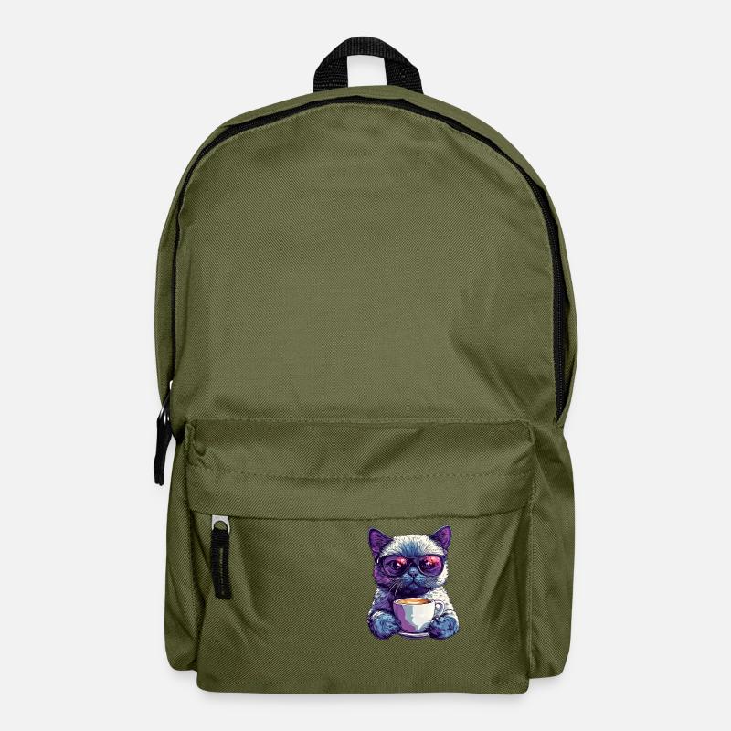 Coole Katze mit Brille & Kaffee-Flair - Rucksack - Olivgrün