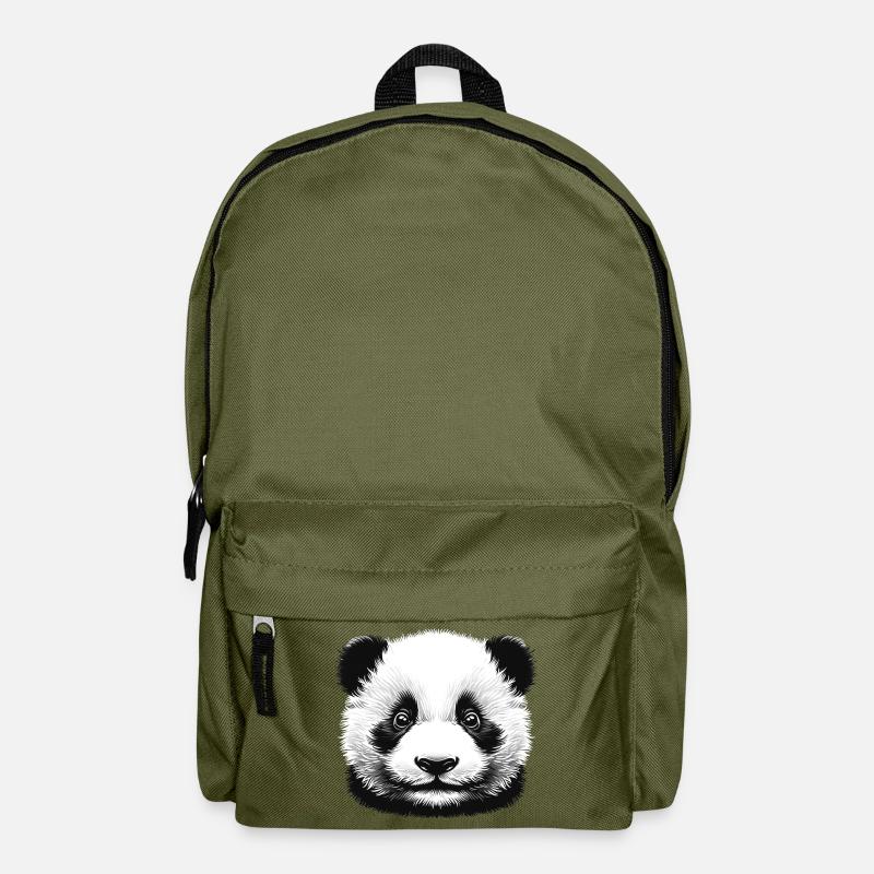 Pandas 🐼 Schwarz-Weiß-Panda-Gesichtskunst - Rucksack - Olivgrün