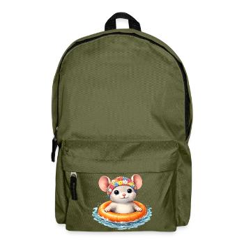 Cute mouse with swimming ring in water - Backpack - olive green - Front