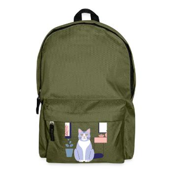 Pastel Cat in Cozy Room - Backpack - olive green - Front