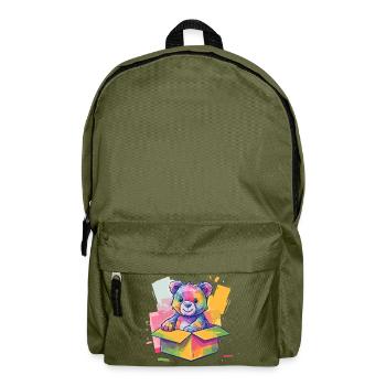 Regenbogenbär im Karton - Rucksack - Olivgrün - Vorne