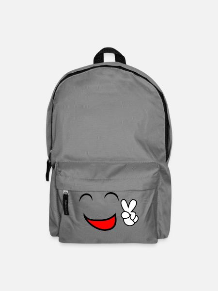 Comic Lachen Smiley Gesicht Peace Smile Geschenk - Rucksack - Mittelgrau