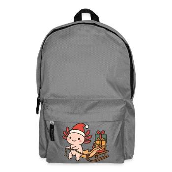 Weihnachts Axolotl – Mit Schlitten & Geschenken - Rucksack - Mittelgrau - Vorne