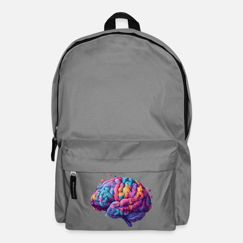 Buntes Neurodiversitäts Gehirn im farbenfrohen Kun - Rucksack - Mittelgrau