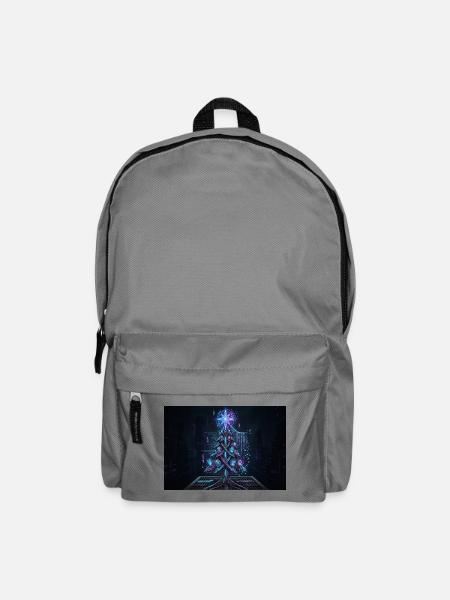 Cyber Weihnachtsbaum – Glitched Tannenbaum Neon  B - Rucksack - Mittelgrau