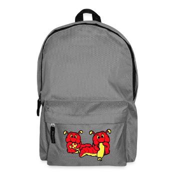 2 Raupen Wurm Glücklich Essend Pizza Wurst Essen - Rucksack - Mittelgrau - Vorne
