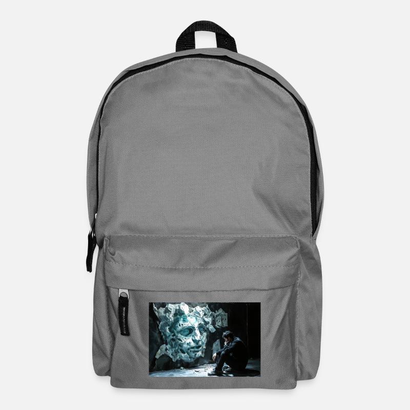 Felsgesicht und Nachdenklicher Mann - Rucksack - Mittelgrau