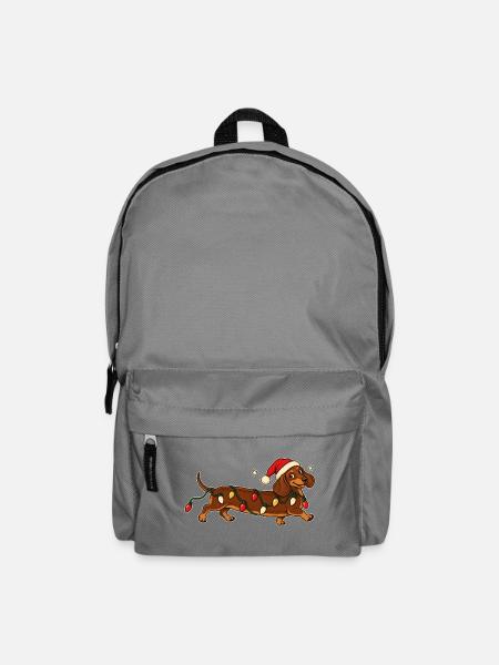 Weihnachts Dackel mit Lichterkette - Rucksack - Mittelgrau