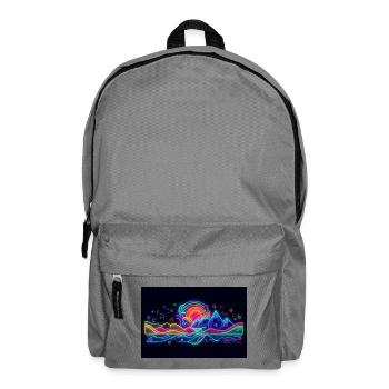 Retro Neon Neonlandschaft Berg & Sonne - Rucksack - Mittelgrau - Vorne