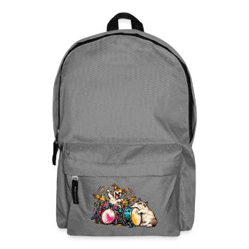 Ragdoll und Jack Russell spielen Schlagzeug – Musi - Rucksack - Mittelgrau - Vorne