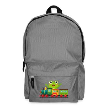 Grenouille de dessins animés verts qui acclame avec un train jouet - Sac à dos - gris éléphant - Devant