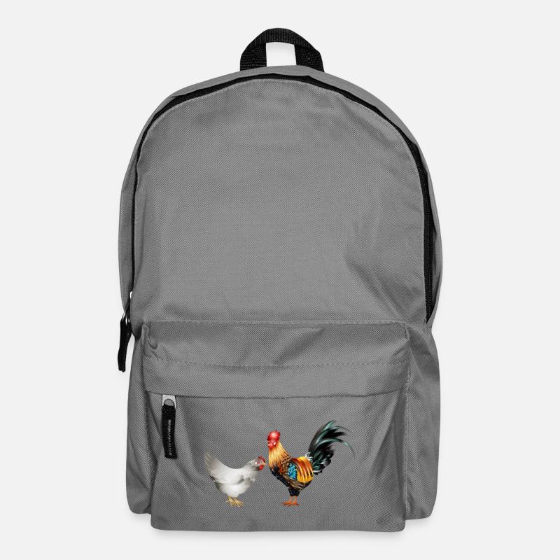 stattlicher farbenprächtiger Hahn mit einer Henne - Rucksack - Mittelgrau