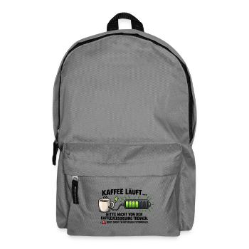 Kaffee läuft, Akku lädt – Geschenk Büro - Rucksack - Mittelgrau - Vorne
