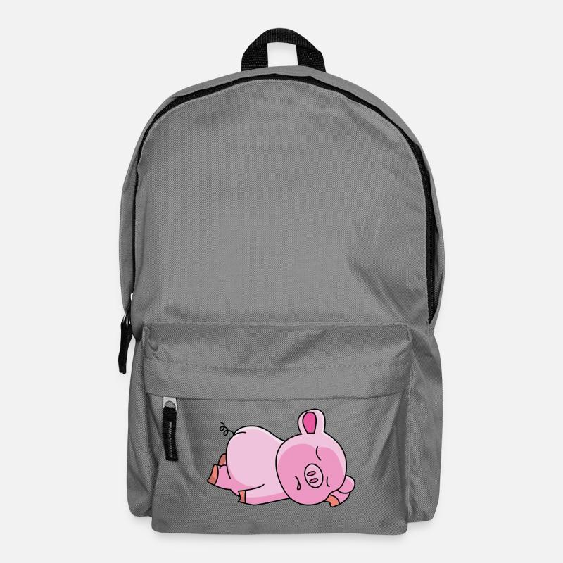 Schlafendes Rosa Schweinchen - Rucksack - Mittelgrau