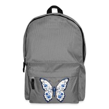 Blaues Blüten-Schmetterling Motiv - Rucksack - Mittelgrau - Vorne