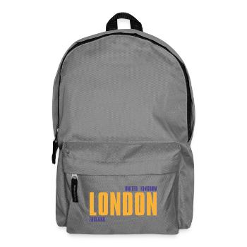 London in golden text with blue accents - Backpack - elephant grey - Front