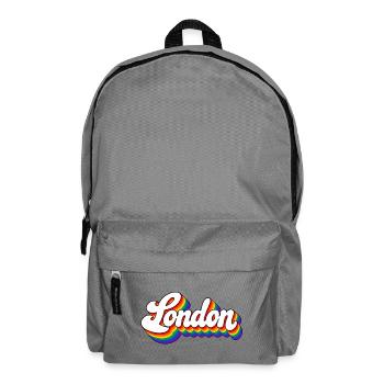 London - Regenbogen Schrift - GB - Great Britain - Rucksack - Mittelgrau - Vorne