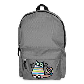 Bunt gestreifte, lustige Katze - handgezeichnet - Rucksack - Mittelgrau - Vorne