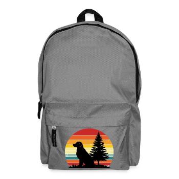 Retro Hund Silhouette Wald Sonnenuntergang - Rucksack - Mittelgrau - Vorne
