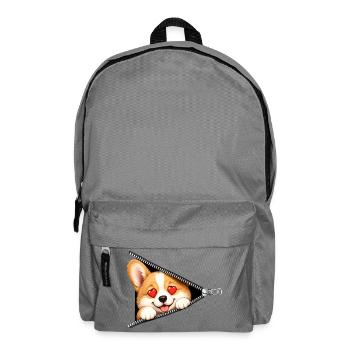 Corgi Hund Reißverschluss - Rucksack - Mittelgrau - Vorne