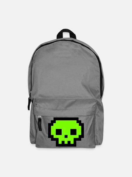 Gruener Pixel Totenkopf Icon - Rucksack - Mittelgrau