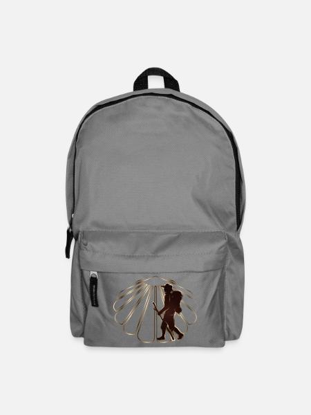 Ein Pilger auf einem Pilgerweg mit Jakobsmuschel - Rucksack - Mittelgrau