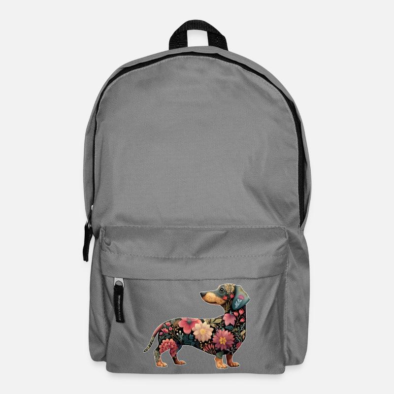 Teckel Teckel Fleurs Florales - Sac à dos - gris éléphant