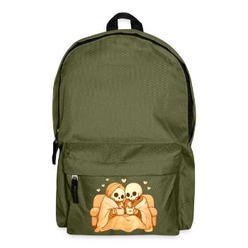 Cozy Skeleton Couple on Sofa – Warmth & Closeness - Backpack - olive green - Front