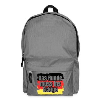 Das Runde muss ins Eckige - Spruch - Rucksack - Mittelgrau - Vorne