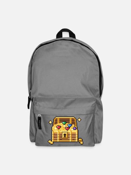 Pixel Art Schatztruhe voller Gold und Edelsteine - Rucksack - Mittelgrau