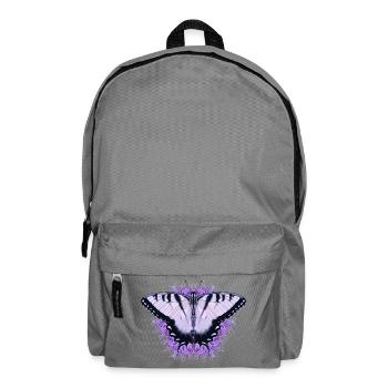 Weißer Schmetterling mit lila Blüte - Rucksack - Mittelgrau - Vorne