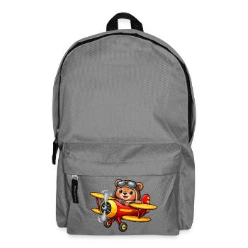 Pilot Geschenk Shirt – Süßer Bär im Flugzeug - Rucksack - Mittelgrau - Vorne