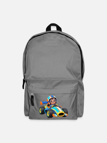Kleiner Rennfahrer im Go-Kart - Rucksack - Mittelgrau