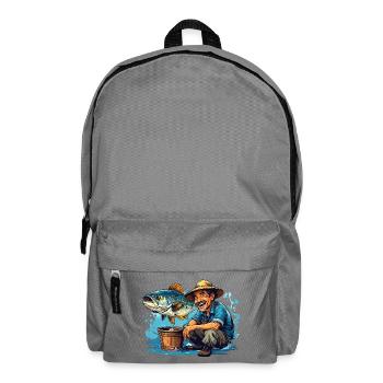 Fröhlicher Fischer und Riesenfisch - Rucksack - Mittelgrau - Vorne