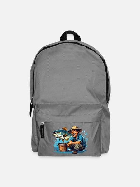 Fröhlicher Fischer und Riesenfisch - Rucksack - Mittelgrau