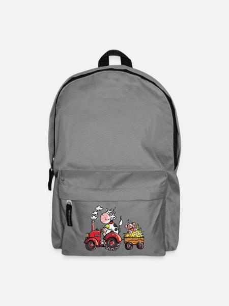 Cow driving a tractor - Farmer - Gift - Pig - Backpack - elephant grey