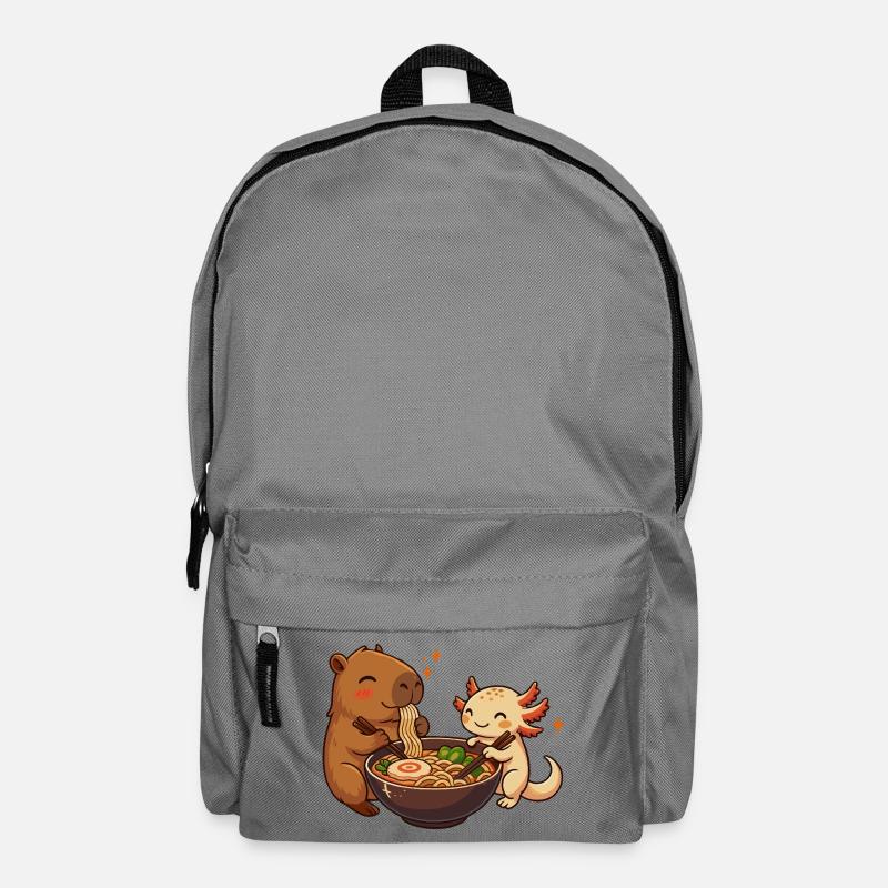 Capybara mit Axolotl isst Nudeln Ramen kawaii - Rucksack - Mittelgrau