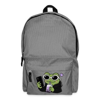 Gen Z Frog Boba Selfie Kawaii Aesthetic Funny Frog - Backpack - elephant grey - Front
