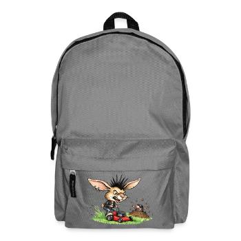 Punk Hase mit Rasenmäher gegen Maulwurf - Rucksack - Mittelgrau - Vorne