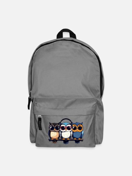 Drei coole Eulen Trio mit Sonnenbrille Kopfhörer - Rucksack - Mittelgrau
