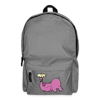 Rosa Elefant mit Gänseblümchen - Rucksack - Mittelgrau - Vorne